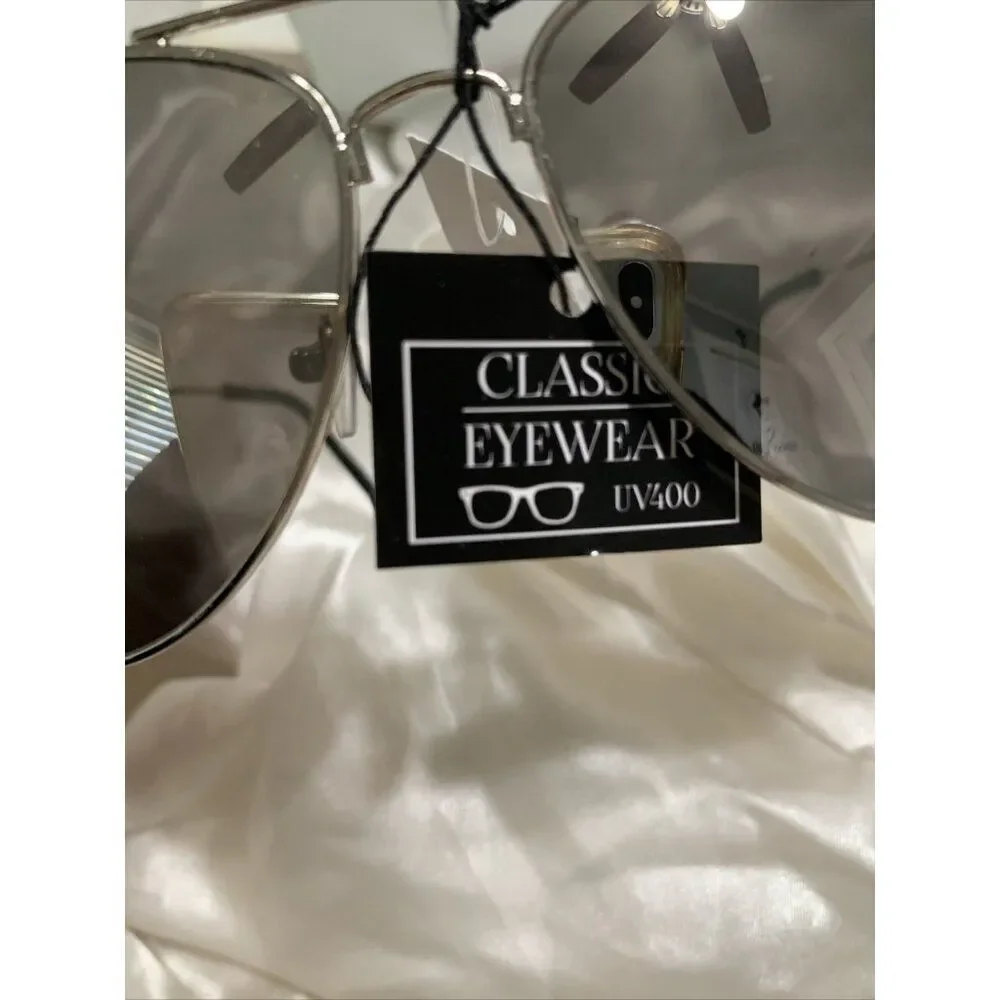 Classic Eyewear New Womens Silver Frame Metallic Gray Lens Sunglasses Uv